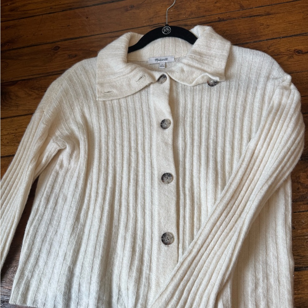 Madewell Cream Button-Up Ribbed Sweater